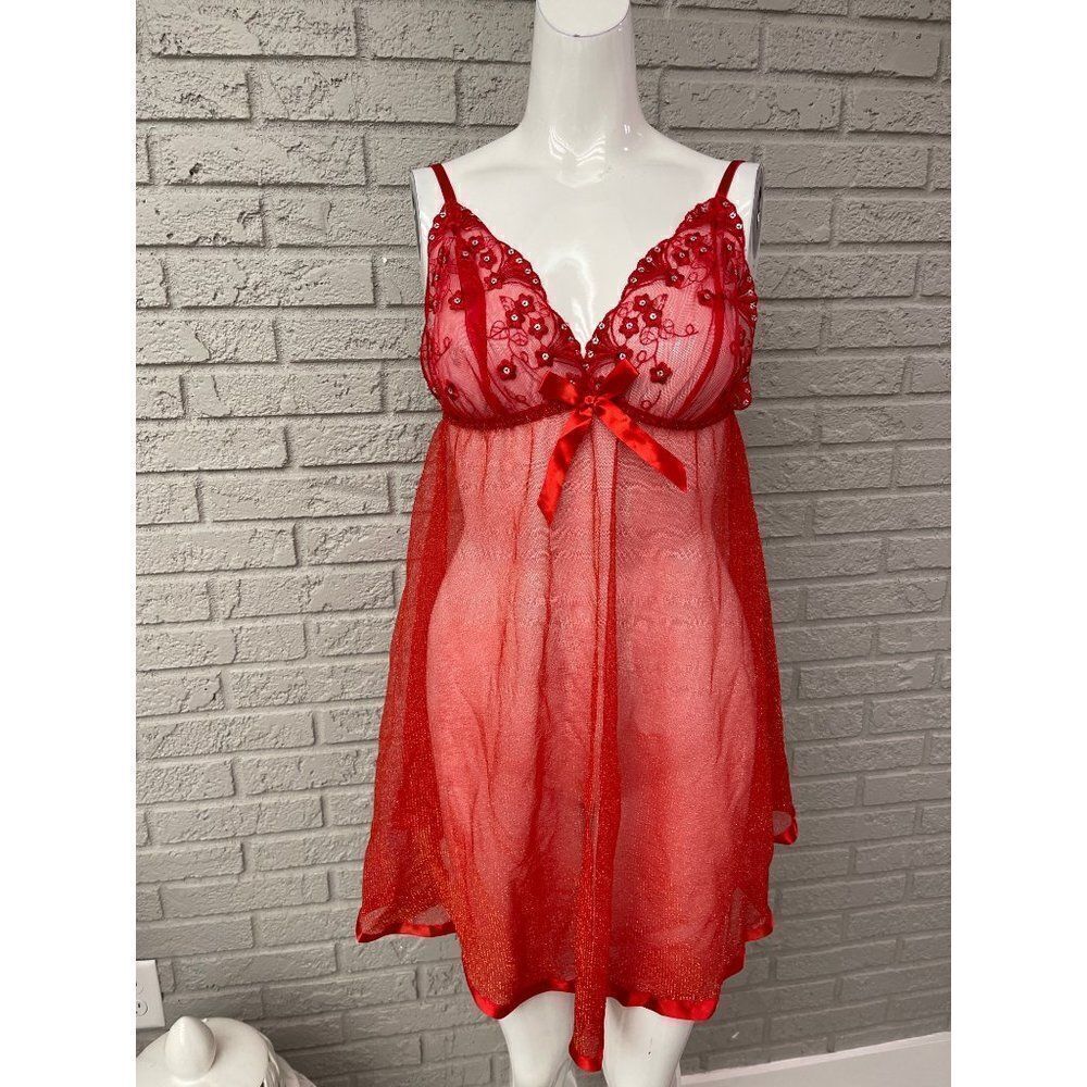Red & Iridescent Sequin Lingerie Size L